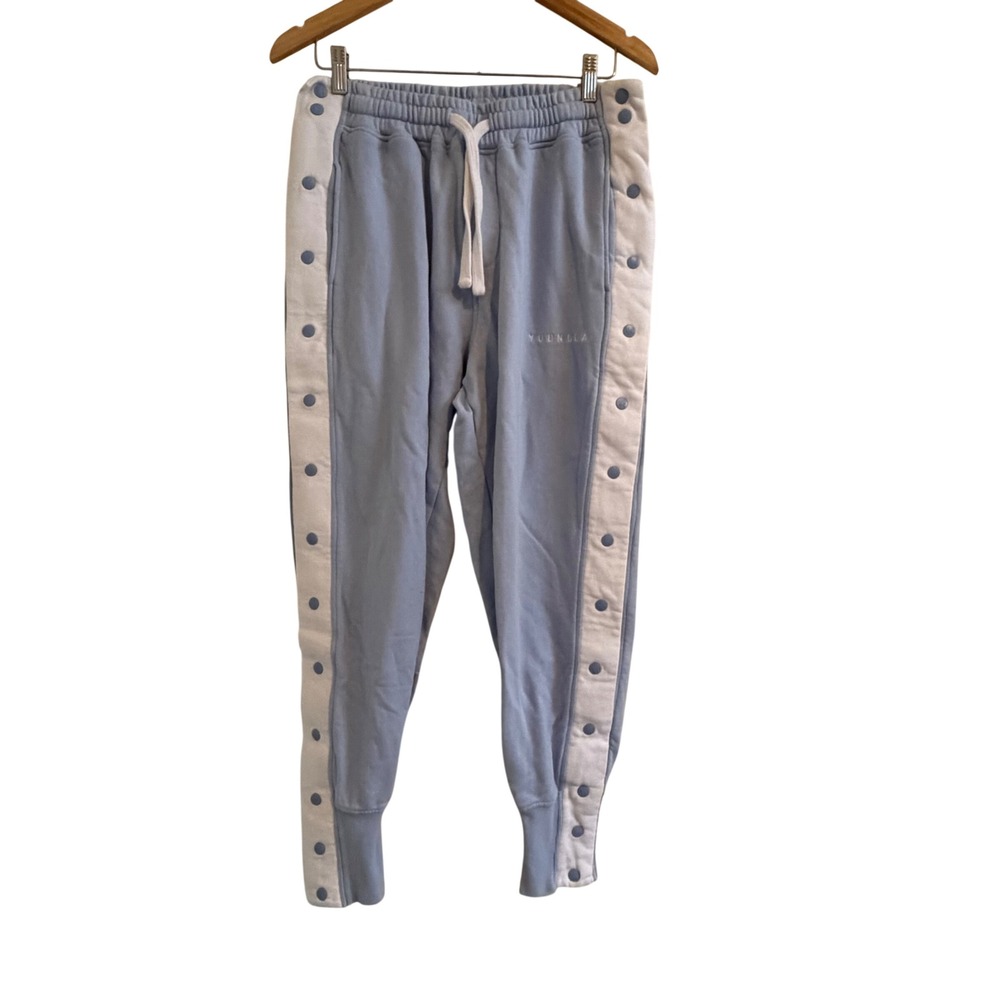 YoungLA 235 Snap Button Joggers Mens XL Light Blue White YLA2204 Cotton Pants
